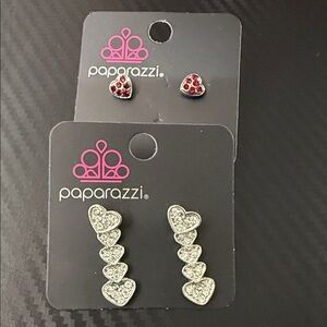 Paparazzi Silver and Pink Heart Earrings Set